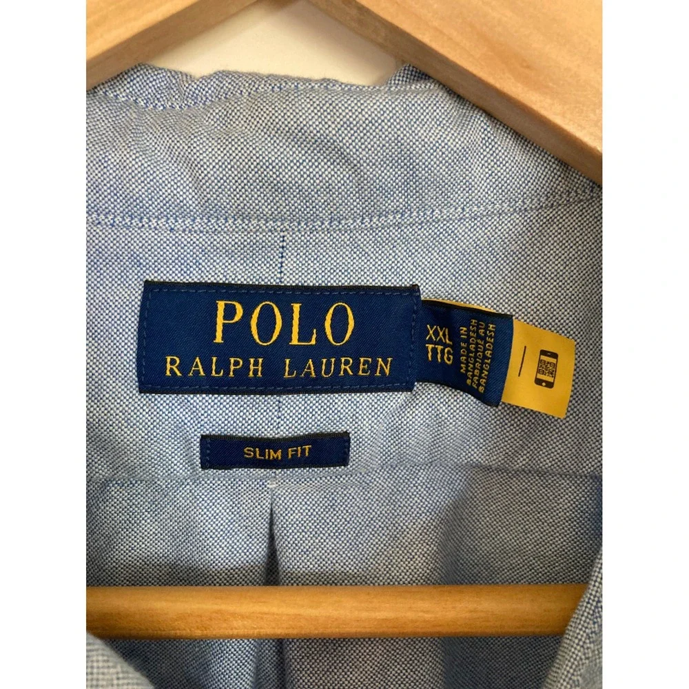 Polo Ralph Lauren Mens XXL Slim Fit Short Sleeve Oxford Shirt Light Blue Cotton